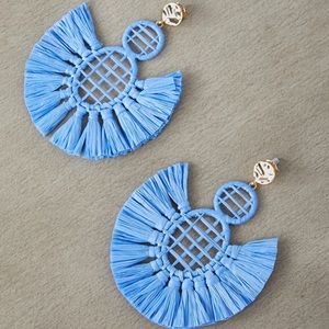 NWT BCBG Woven Fringe Drop Earrings in Light Blue